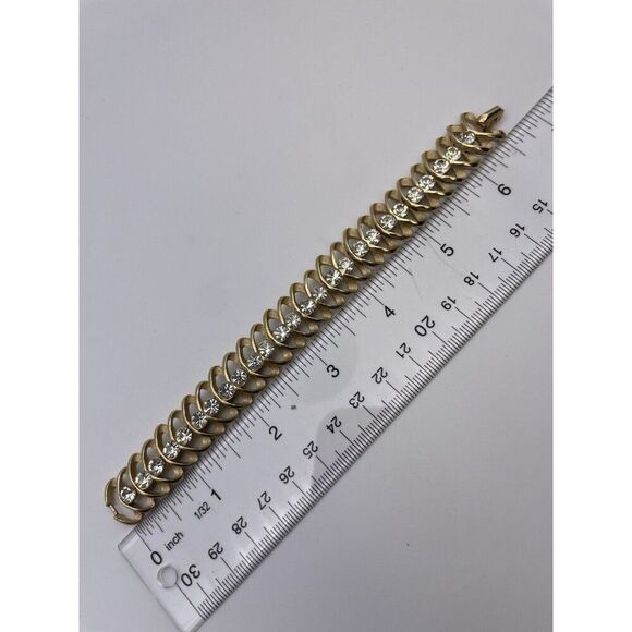 Crown Trifari Gold-Tone Clear Rhinestone Bracelet Signed - Picture 2 of 14